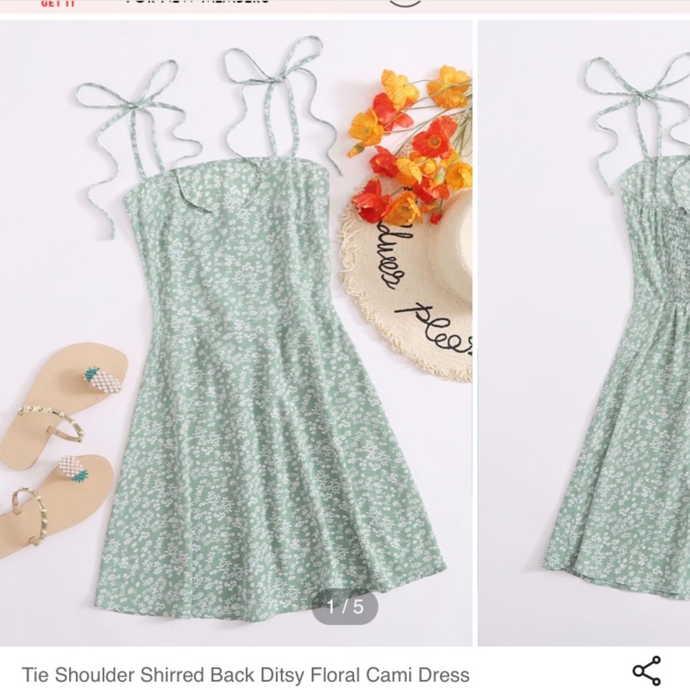 ROMWE Floral Dress with Tie Straps